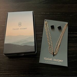 Gold and Black Earrings and Necklace